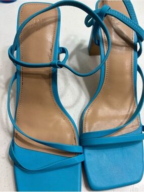 H&M Turquoise Strappy Square-Toe Block Heels